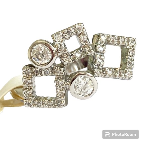 Cubic Zirconia Geometric Anniversary Ring Size 10 Silver Rhodium Plated BezelSet - Picture 3 of 14